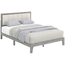 Homcom - Bed Frame with Headboard Full Size Platform Bed Frame with Wooden Slats No Box Spring Needed Easy Assembly - Gray