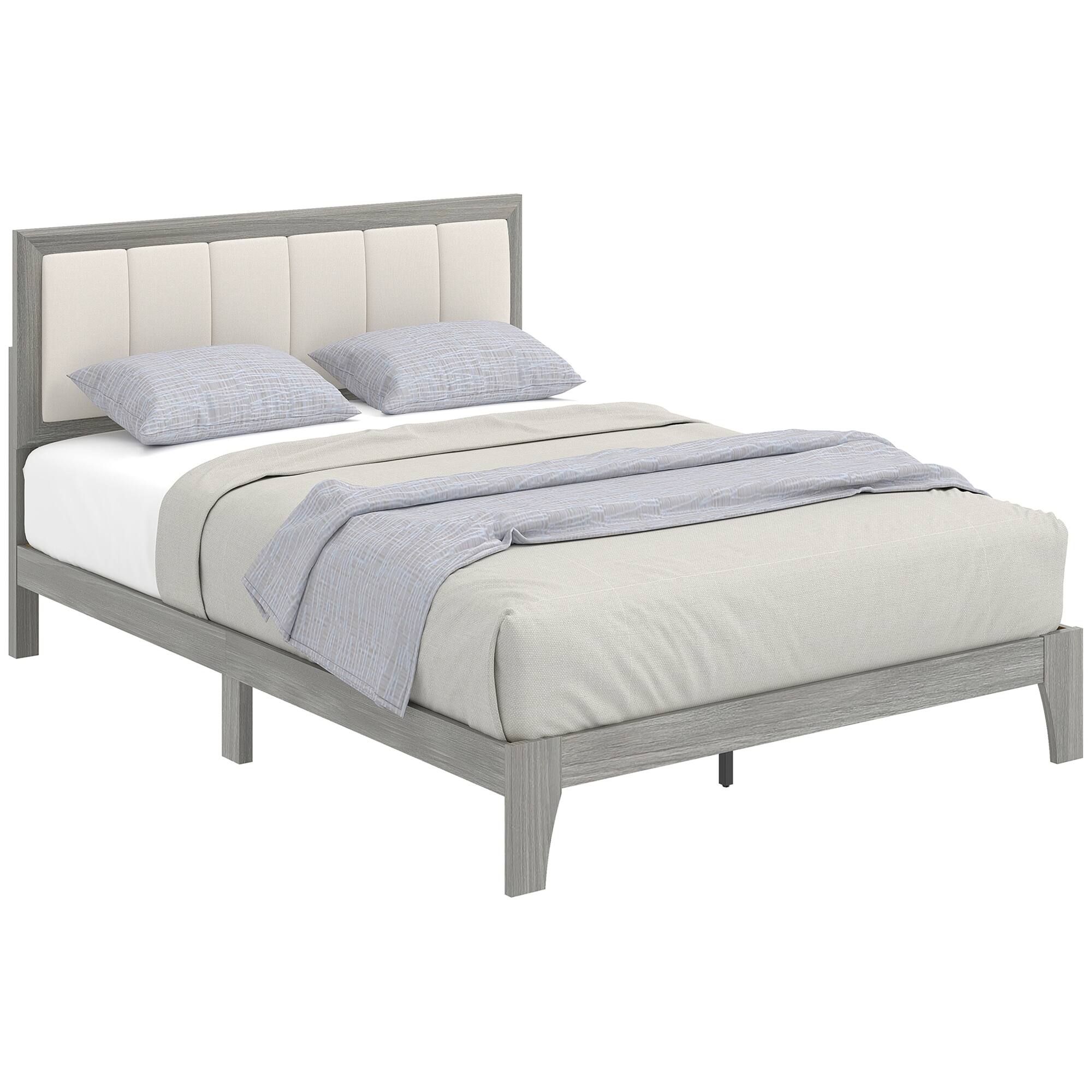 Homcom - Bed Frame with Headboard Full Size Platform Bed Frame with Wooden Slats No Box Spring Needed Easy Assembly - Gray