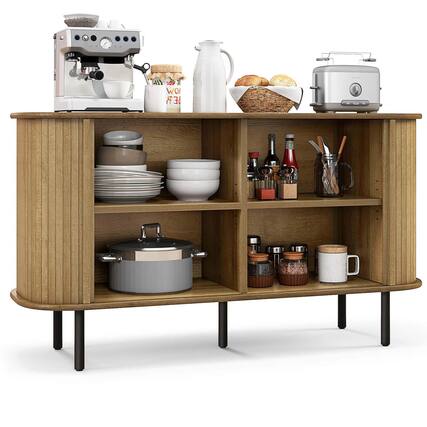 Front. Costway - 47" Sideboard Buffet Cabinet with Sliding Tambour Doors Adjustable Shelves - Oak, Black.