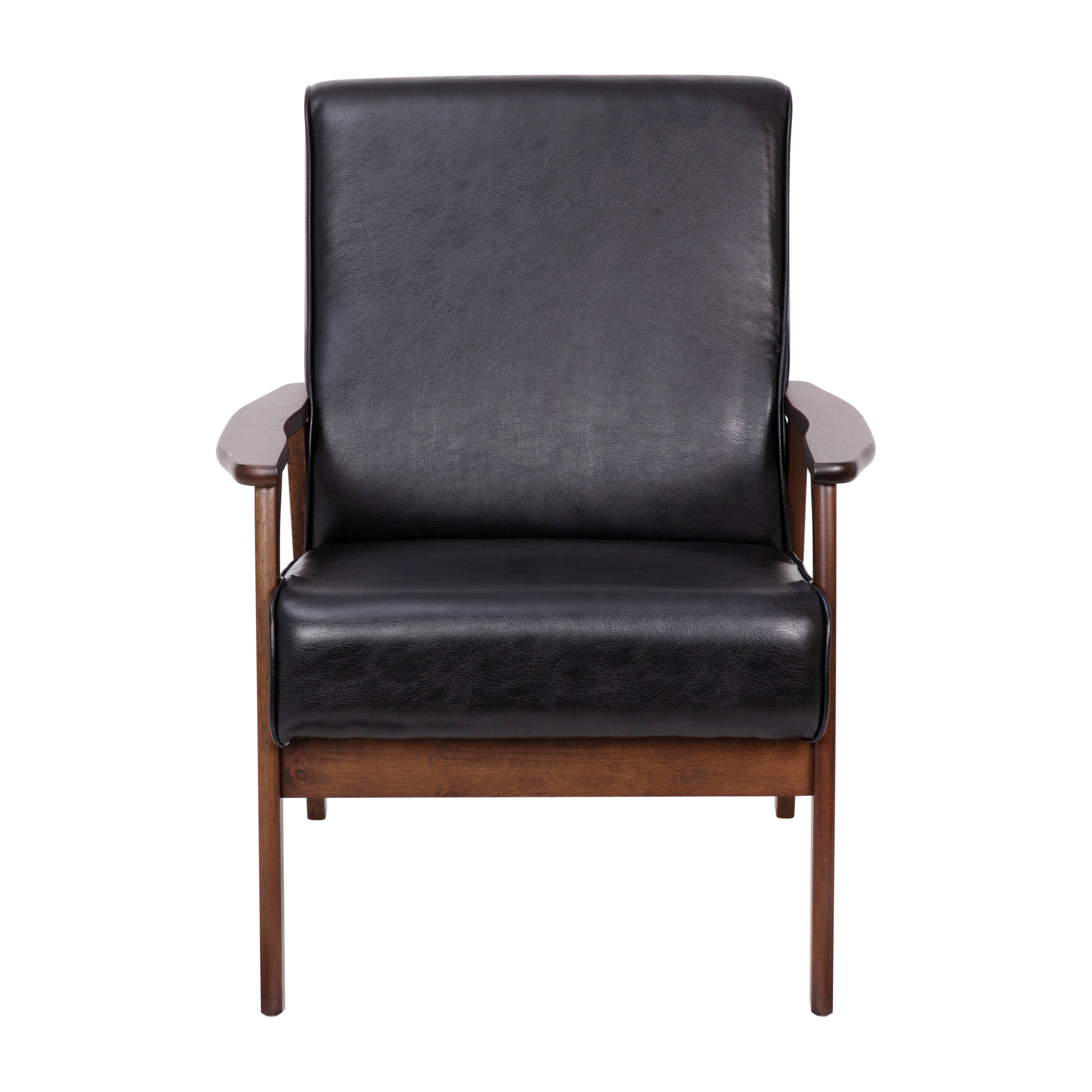 Alt View 9. Emma + Oliver - Langmore Upholstered Mid-Century Modern Arm Chair with Wood Frame - Black Faux Leather.