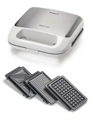 Front. Betty Crocker - Betty Crocker 3-in-1 Indoor Grill, Sandwich & Waffle Maker Plus, White - WHITE.