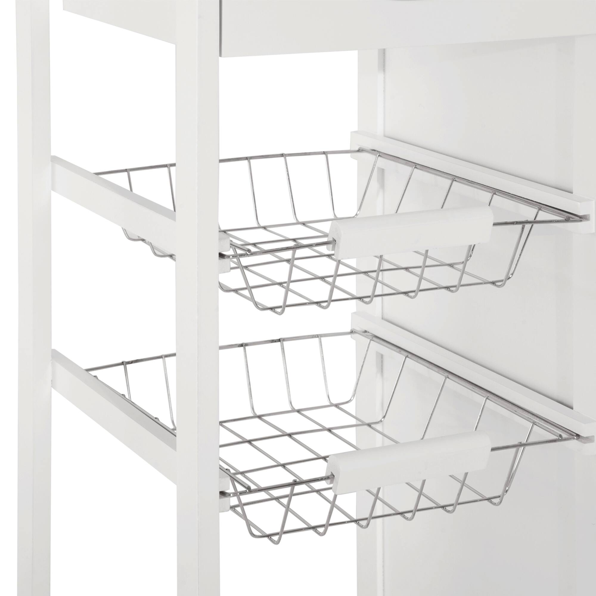 Alt View 7. Homcom - 28" Rolling Kitchen Island with Storage, Kitchen Cart with Solid Bamboo Top, Wire Basket,Door Cabinet and Drawers - White.