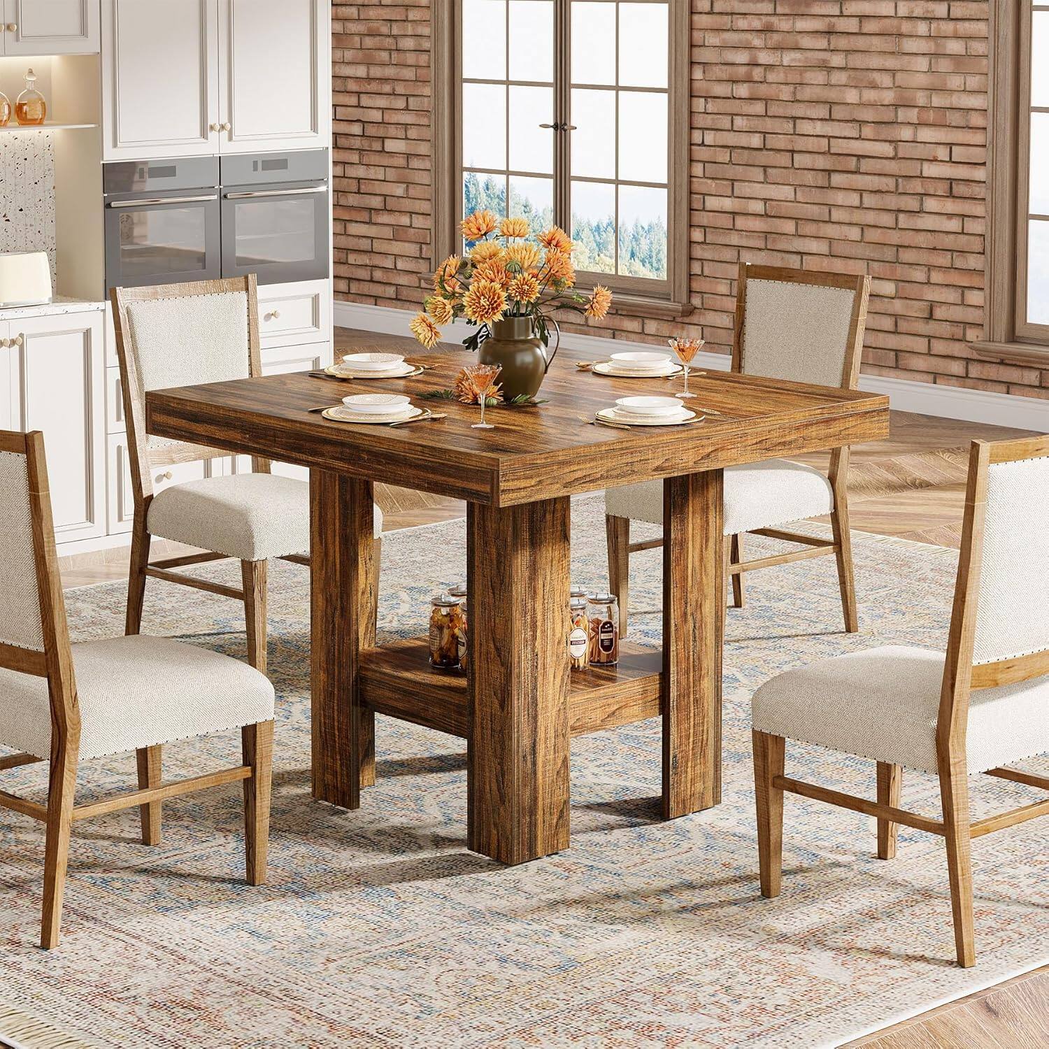 Angle. Tribesigns - Dining Table with Engineered Wood Construction and Space-Saving Design for Dining Room and Kitchen - Brown.
