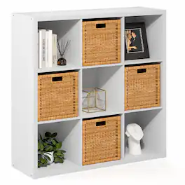 Furinno - CUBICLE Book Shelf, 9-Cube Bookshelf, Bookcase, Reversible, Closed Back, Extra Thick Frame, 14.6 x 43.8 x 43.8 - White