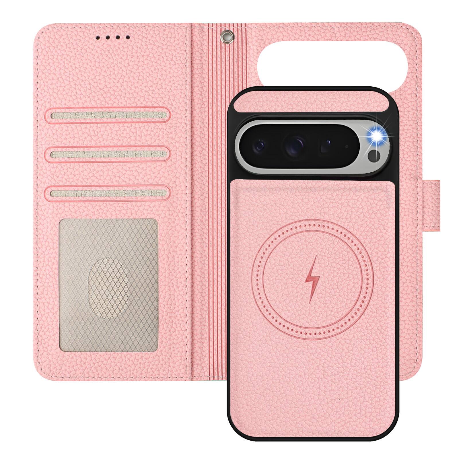 Alt View 2. Dteck - Magnetic Detachable 2-in-1 Wallet Case for Google Pixel 10 Pro XL, PU Leather Flip Cover with Card Slots & Wrist Strap - Mint.