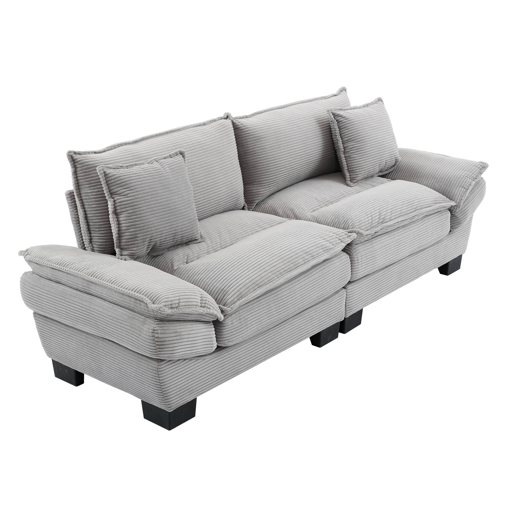 Back. Tiramisubest - Corduroy Couch Loveseat Sofa with Pillows,Comfy Upholstered Deep Seat Sofa for Bedroom,Living Room,Office-Light Grey - LIGHT GREY.