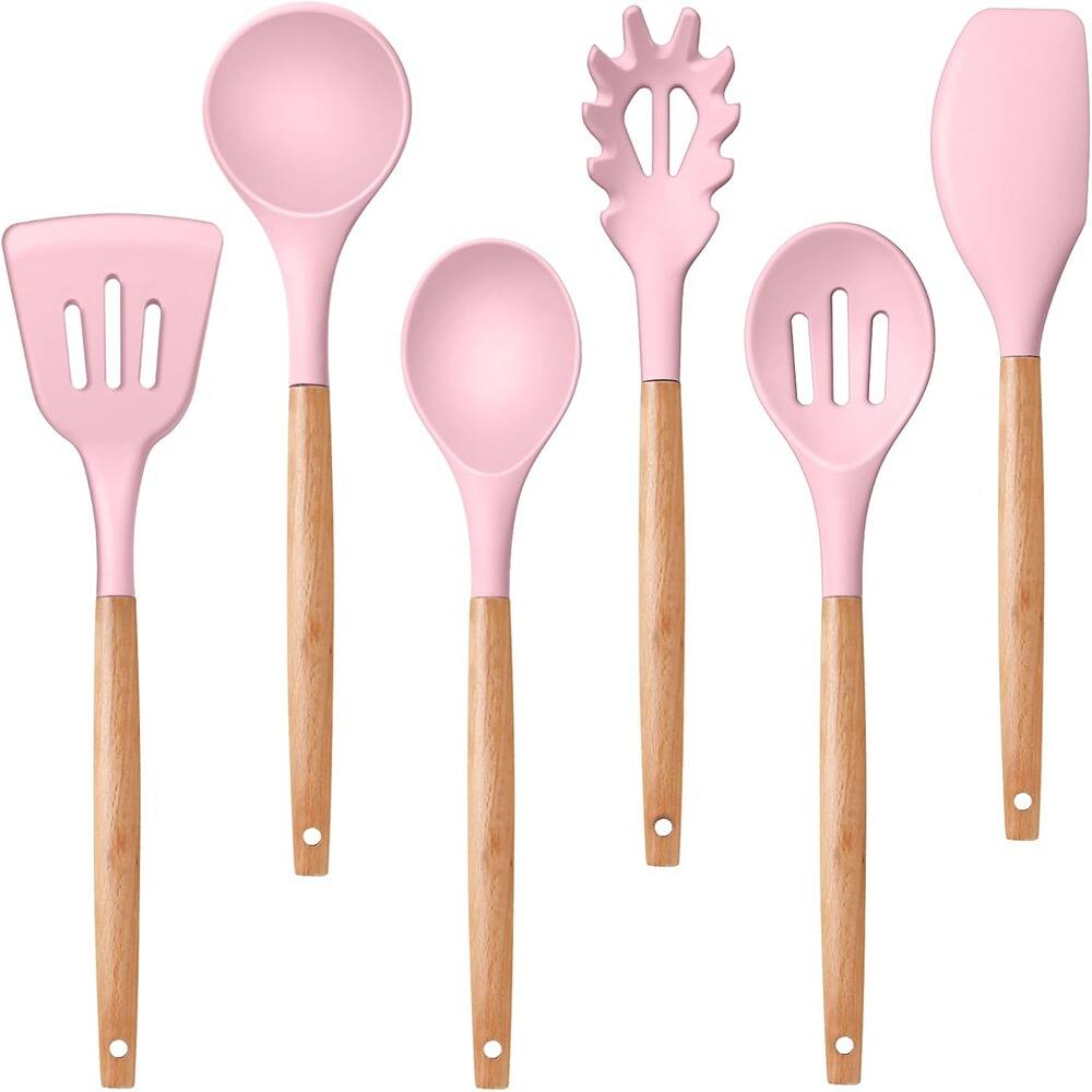 RTMB Kitchen Utensils Set, Six Pieces, Wooden Handle, Silicone Spatula ...