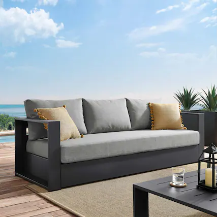 Front. Modway - Tahoe Outdoor Patio Powder-Coated Aluminum Sofa by Modway - Gray Gray.