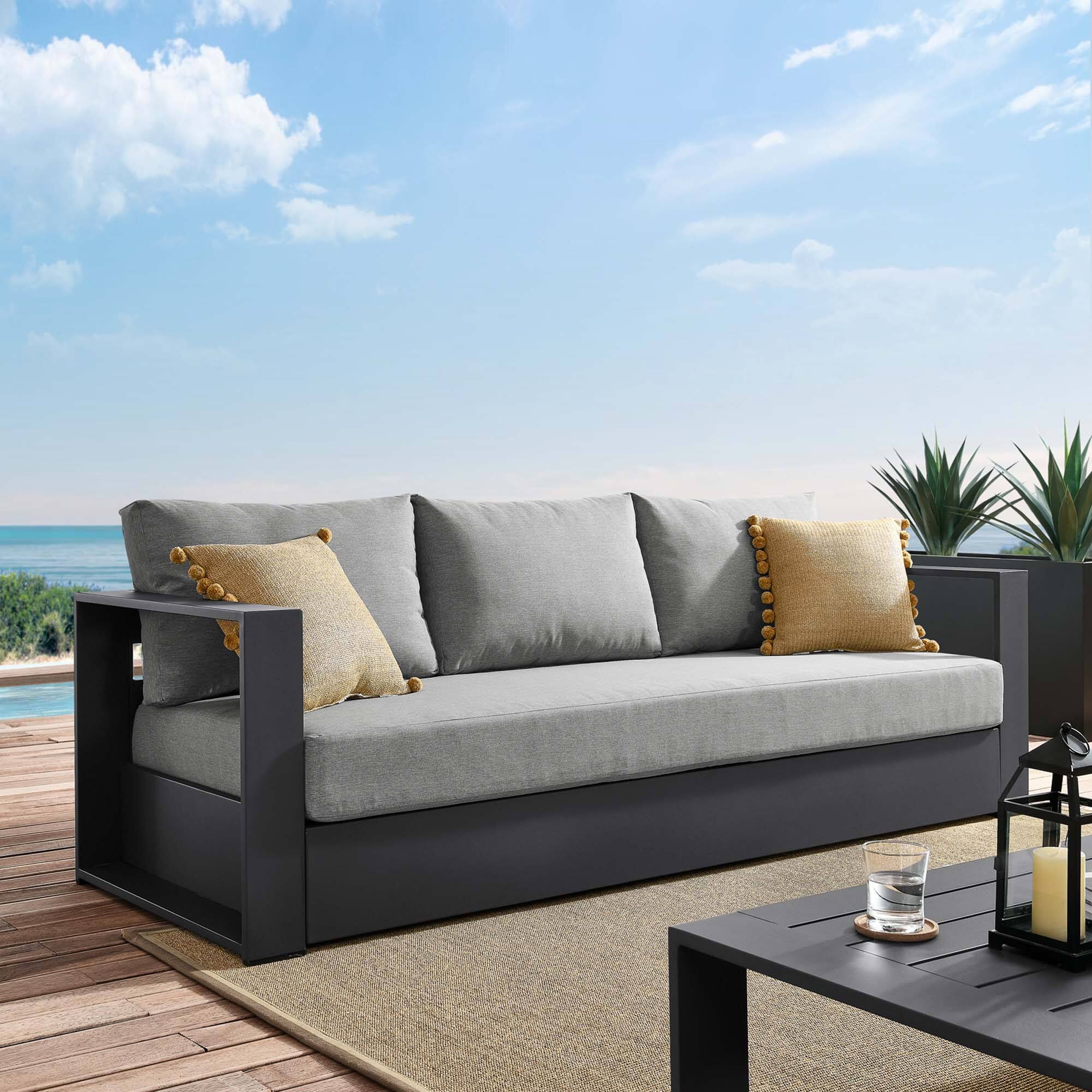 Front. Modway - Tahoe Outdoor Patio Powder-Coated Aluminum Sofa by Modway - Gray Gray.