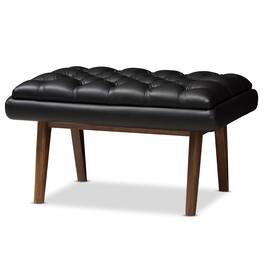 Baxton Studio - Annetha Mid-Century Modern Faux Leather Upholstered Walnut Finished Wood Ottoman - Black