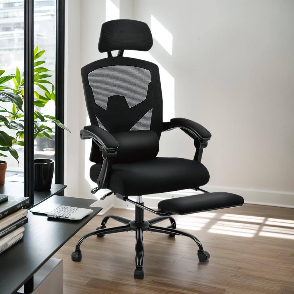 Angle. Sweet - Home Office Desk Chair with Footrest, Headrest, Rolling Swivel Reclining Chairs for Home, Office, Gaming - Black.