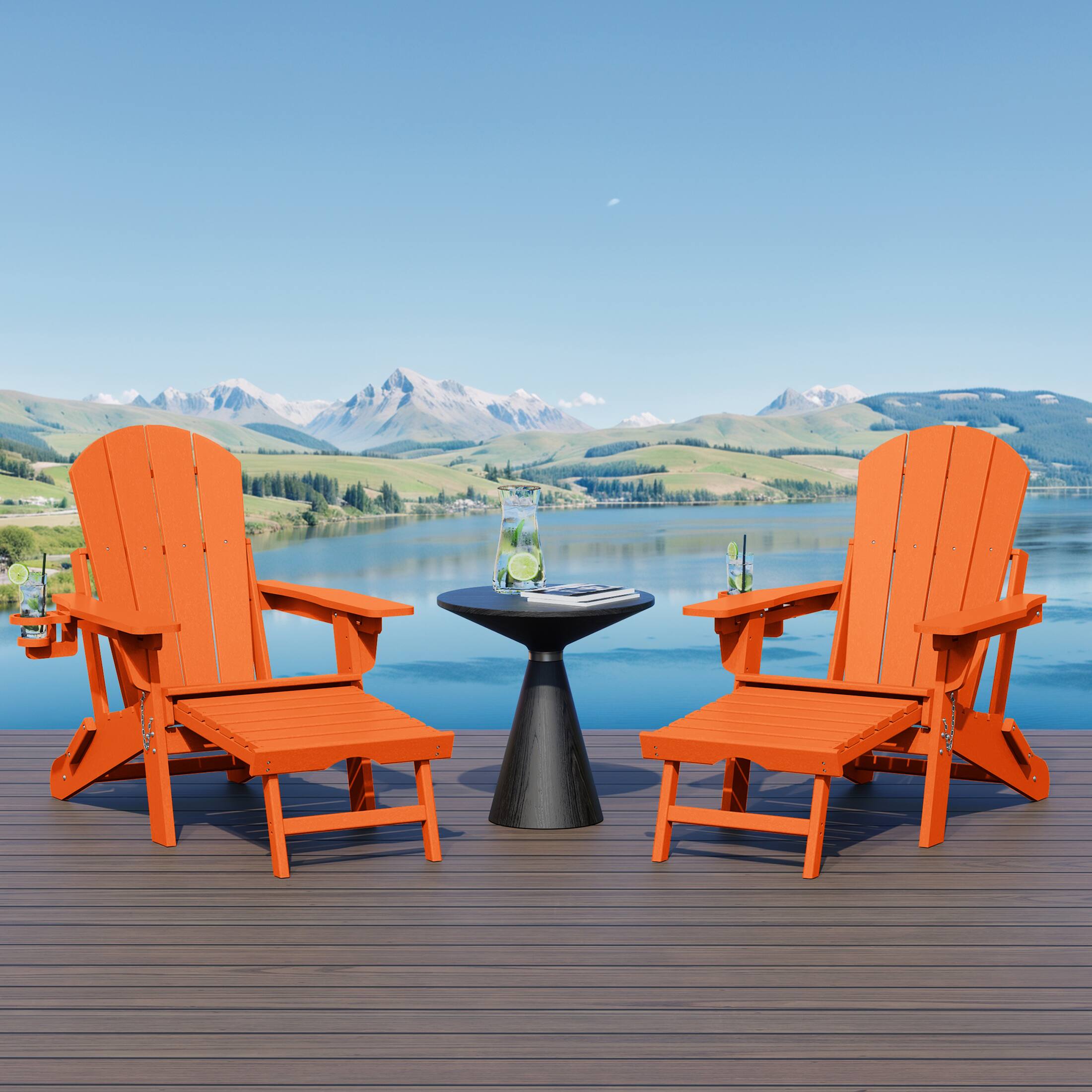 Angle. WestinTrends - WestinTrends Malibu Folding Adjustable Adirondack Chair with Retractable Ottoman and Cup Holder (Set of 2) - Orange.