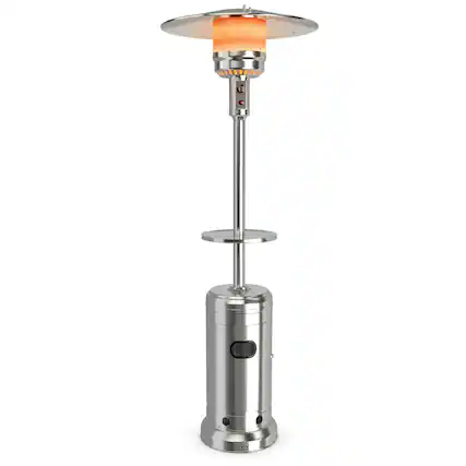 Front. Costway - Costway 87" Tall Patio Propane Heater 48,000 BTU W/Table & Wheels Silver - Silver.