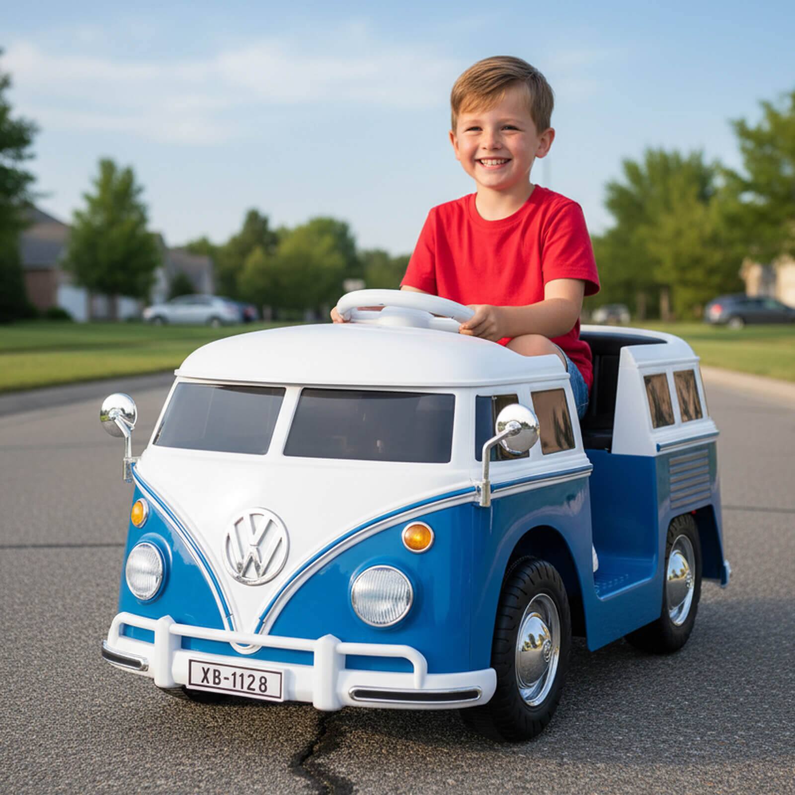 Alt View 3. Costway - Costway 12V Licensed Volkswagen Ride-on Bus with Cup Holder, LED Headlights, Music & Horn - Blue.