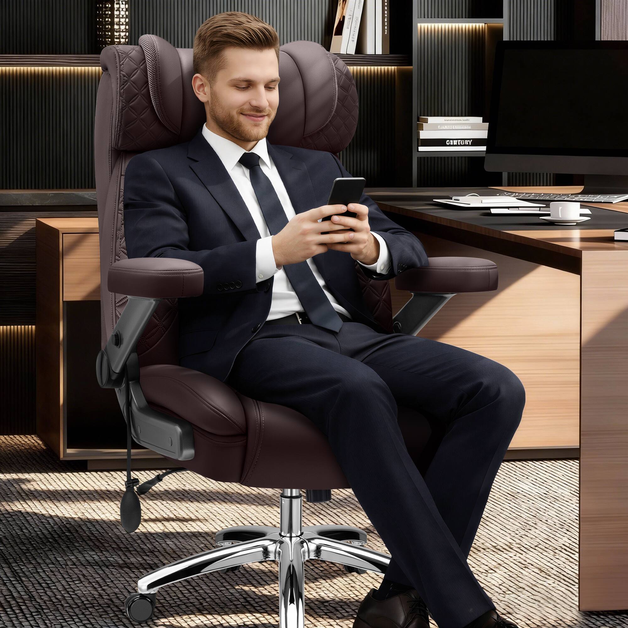 Alt View 5. KERDOM - Big Tall Ergonomic Office Chair with Air-Pumb Lumbar Support, 5D Adjustable Arms, Executive Desk Chair for Heavy People - Coffee.