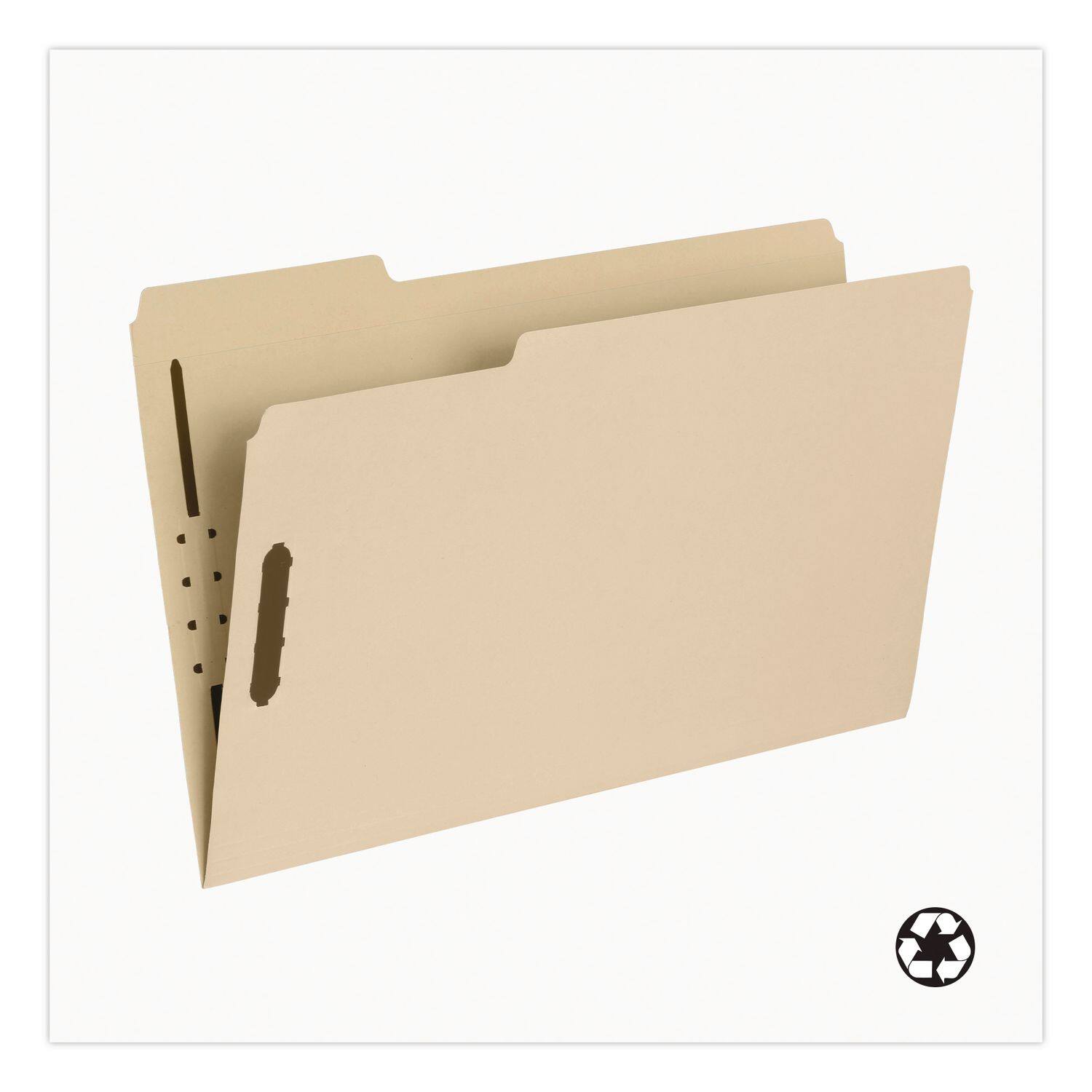 Angle. Tops Business Forms - REMOVE - Tob Tab Fastener Folders, 1/3-Cut Tabs: Assorted, 2" Expansion, 2 Fasteners, Legal Size, Manila Exterior, 5/Box.