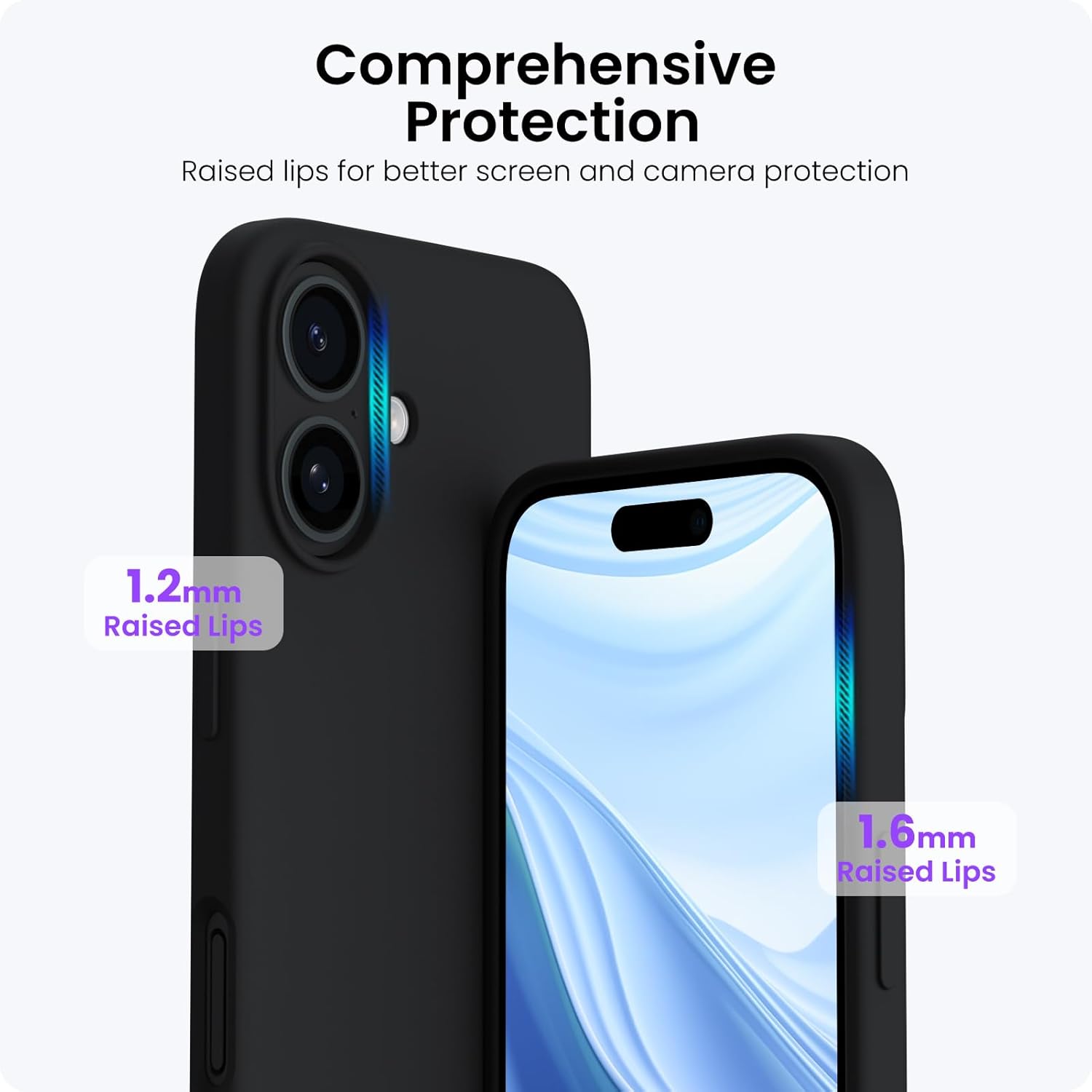 Comprehensive Protection
Raised lips for better screen and camera protection
1.2mm Raised Lips
1.6mm Raised Lips