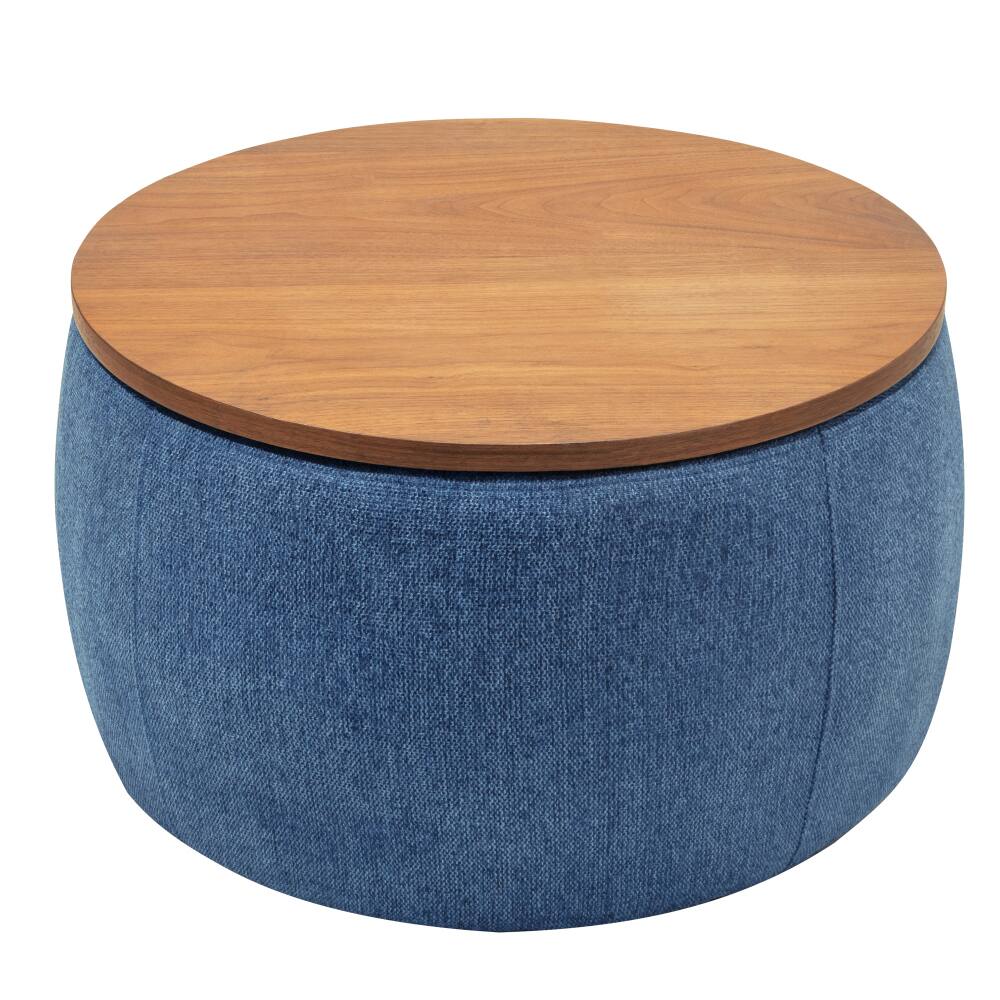 Alt View 4. PDTEND - Navy Round Storage Ottoman for Bedroom Living Room - Navy Blue.