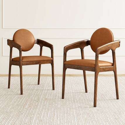Front. Gymax - Gymax Wooden Dining Chair Set of 2 w/Rubber Wood Frame Padded Seat & Back Armrests - Brown.