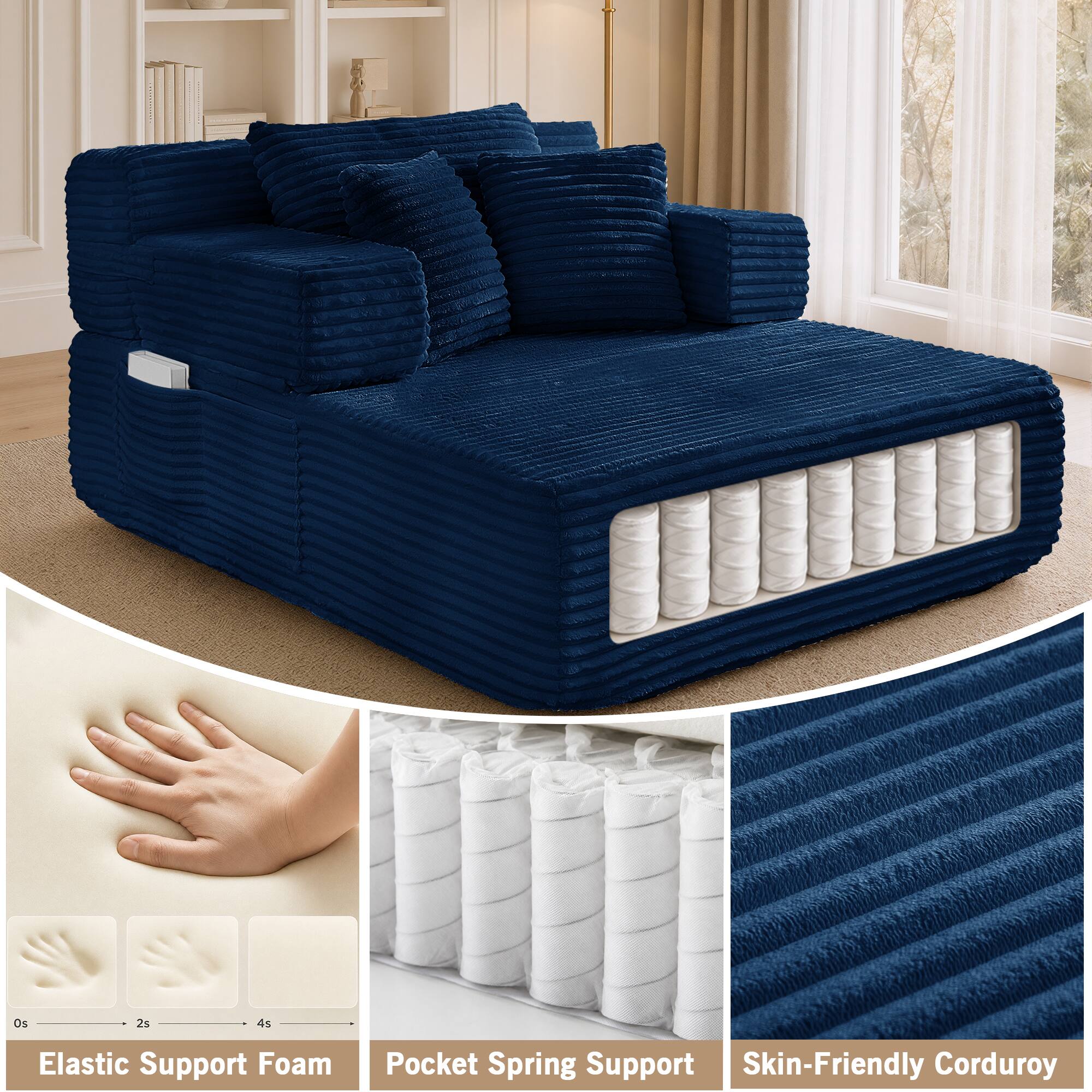 Os 2s 4s Elastic Support Foam Pocket Spring Support Skin-Friendly Corduroy