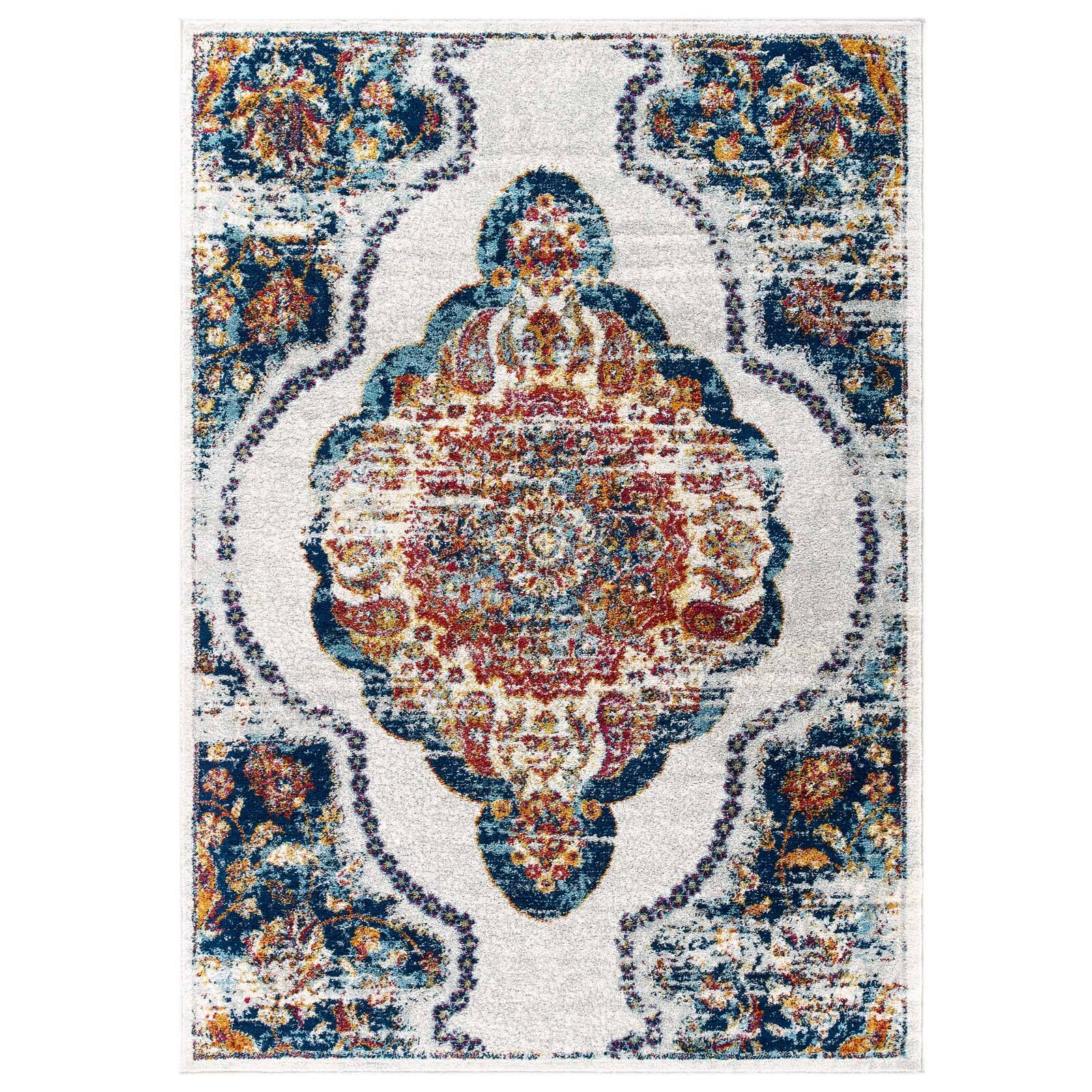 Angle. Modway - Entourage Malia Distressed Vintage Floral Vintage Medallion Area Rug - Multicolored.
