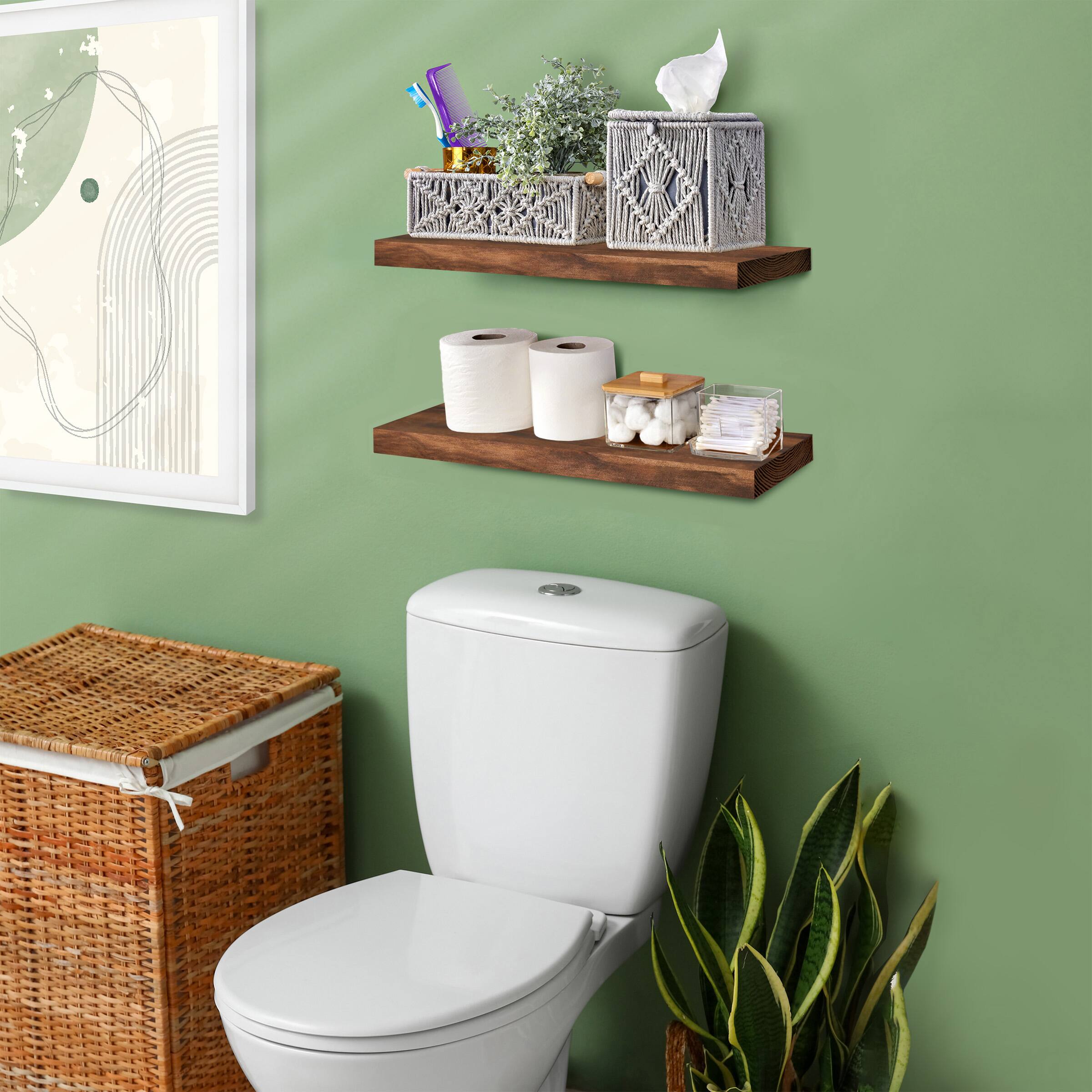 Alt View 2. Sorbus - Sorbus 2 Pack 16" Solid Wood Floating Shelves - for Bathroom Decor, Books, Bedroom & Living Room - Brown.