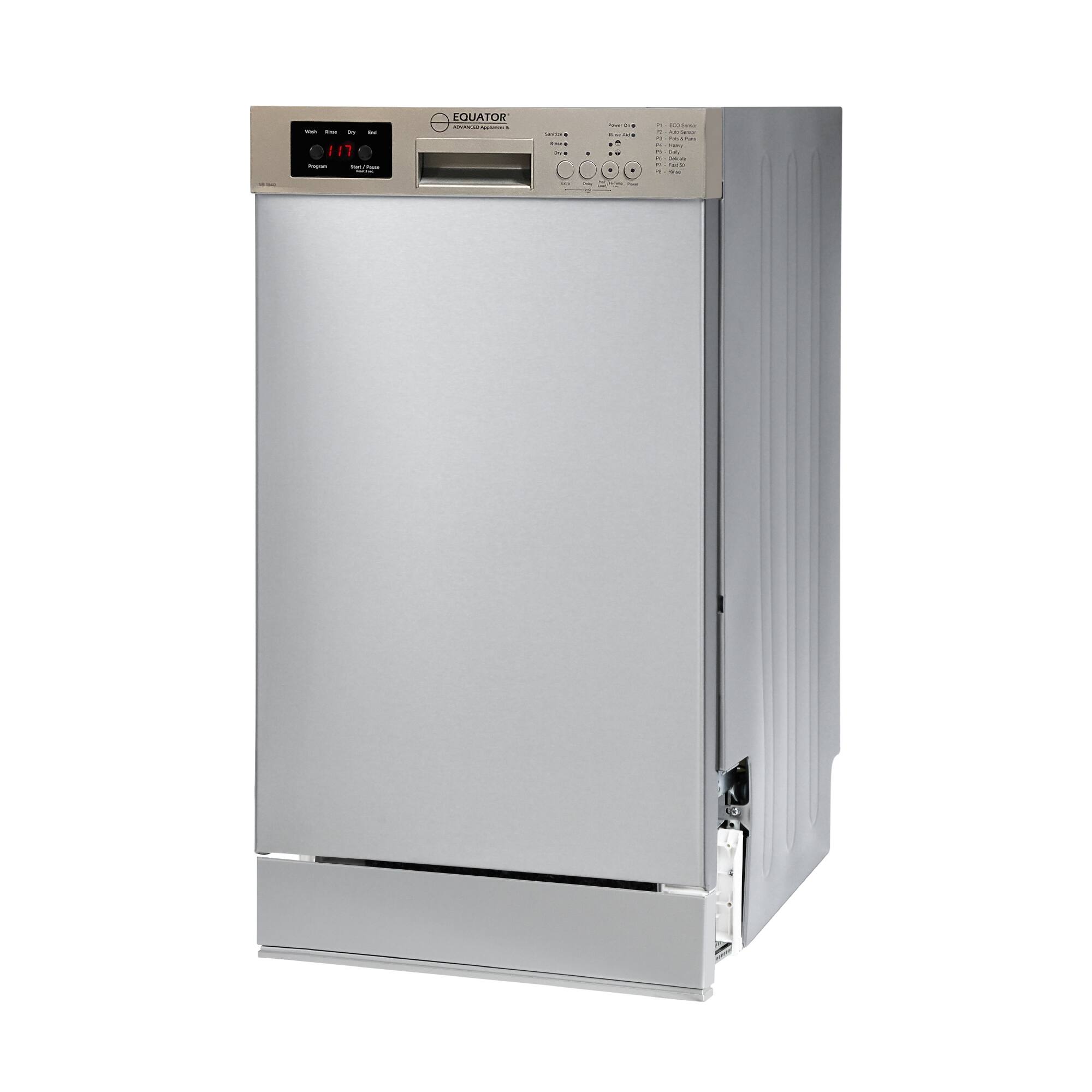 Back. Equator - Equator 18" Built-In Dishwasher Front Control 10 place+Wine Rack 3.4g Sanitize Super Dry 51 dB 110V Energy Star - Stainless.