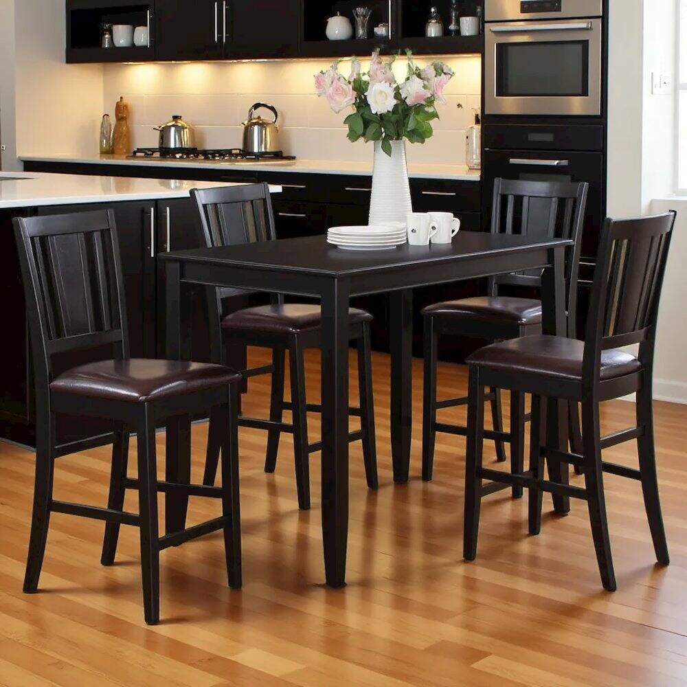 Back. FurniFact - Elegant Counter Height Dining Table Set for 4 with Chairs – Black - Black.