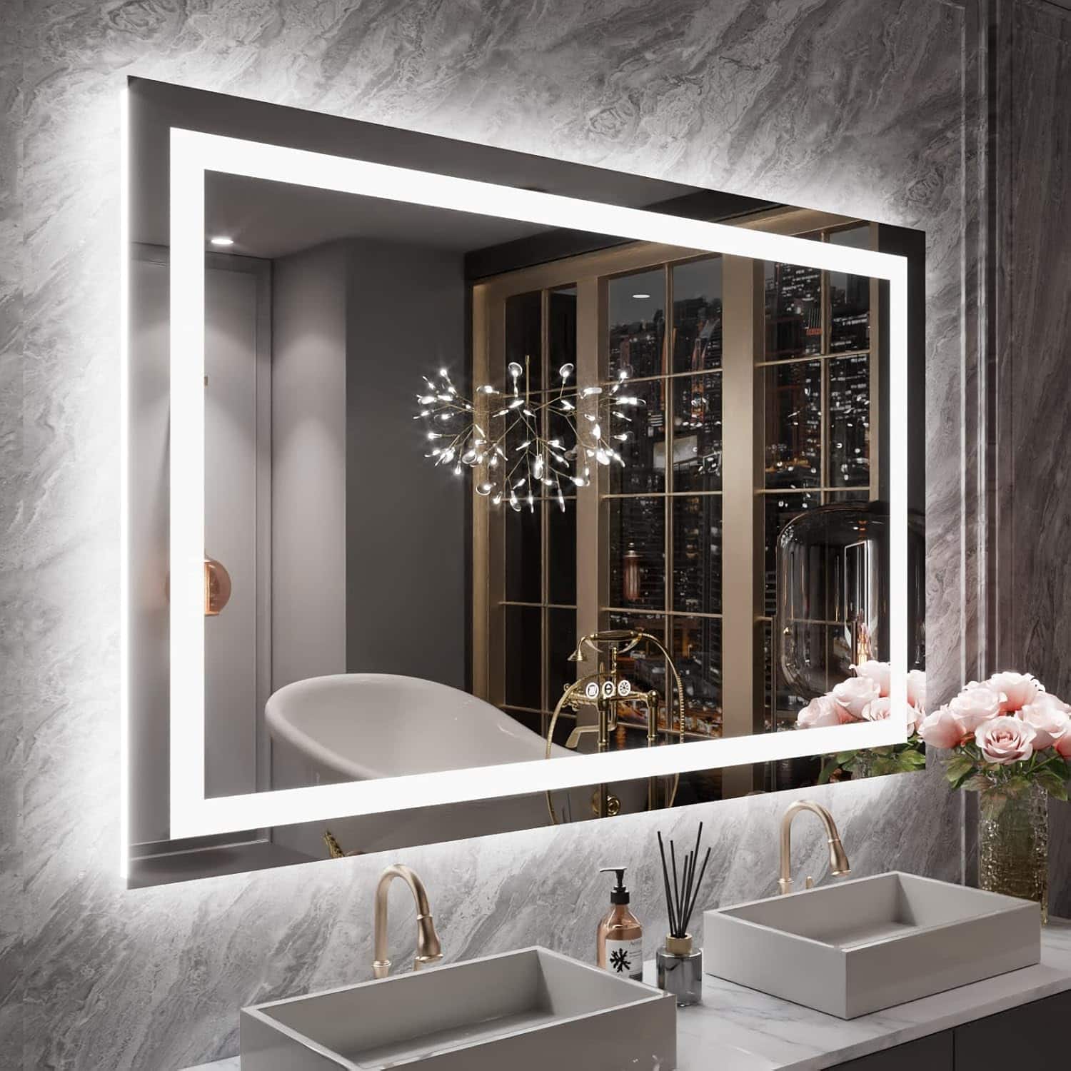 Boyel Living - 55x36 inch IP54 Waterproof LED Bathroom Mirror Anti Fog Dimmable Adjustable Color Temperature - Silver