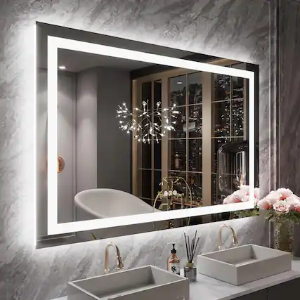 Front. Boyel Living - 55x36 inch IP54 Waterproof LED Bathroom Mirror Anti Fog Dimmable Adjustable Color Temperature - Silver.