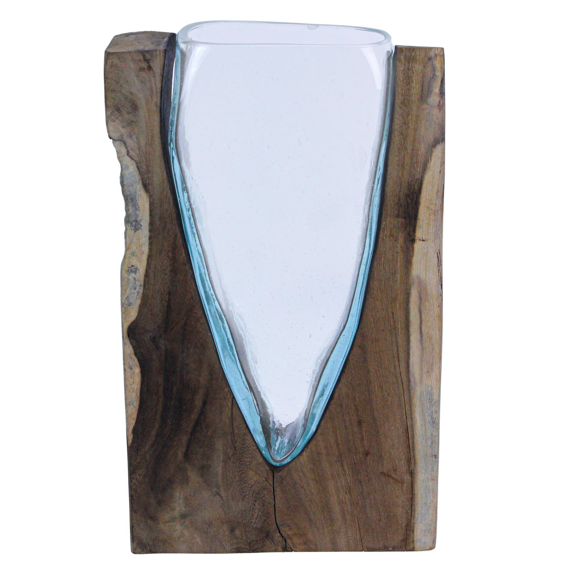 Alt View 3. Things2Die4 - 14 Inch Natural Wood Stand Blown Glass Vase Rustic Flower Centerpiece Home Decor - Natural.