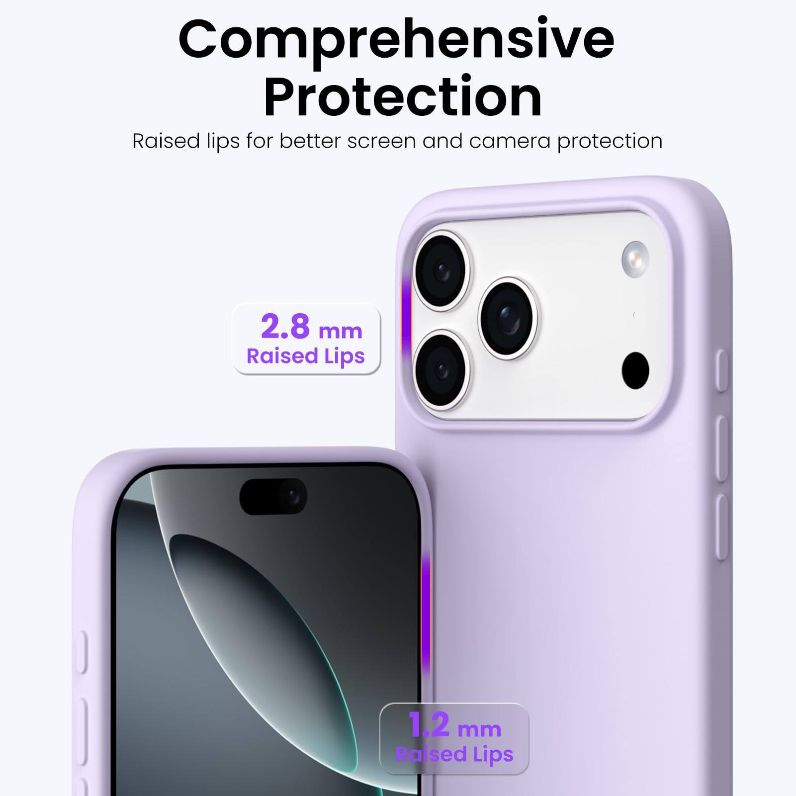 Comprehensive Protection

Raised lips for better screen and camera protection

2.8 mm Raised Lips

1.2 mm Raised Lips