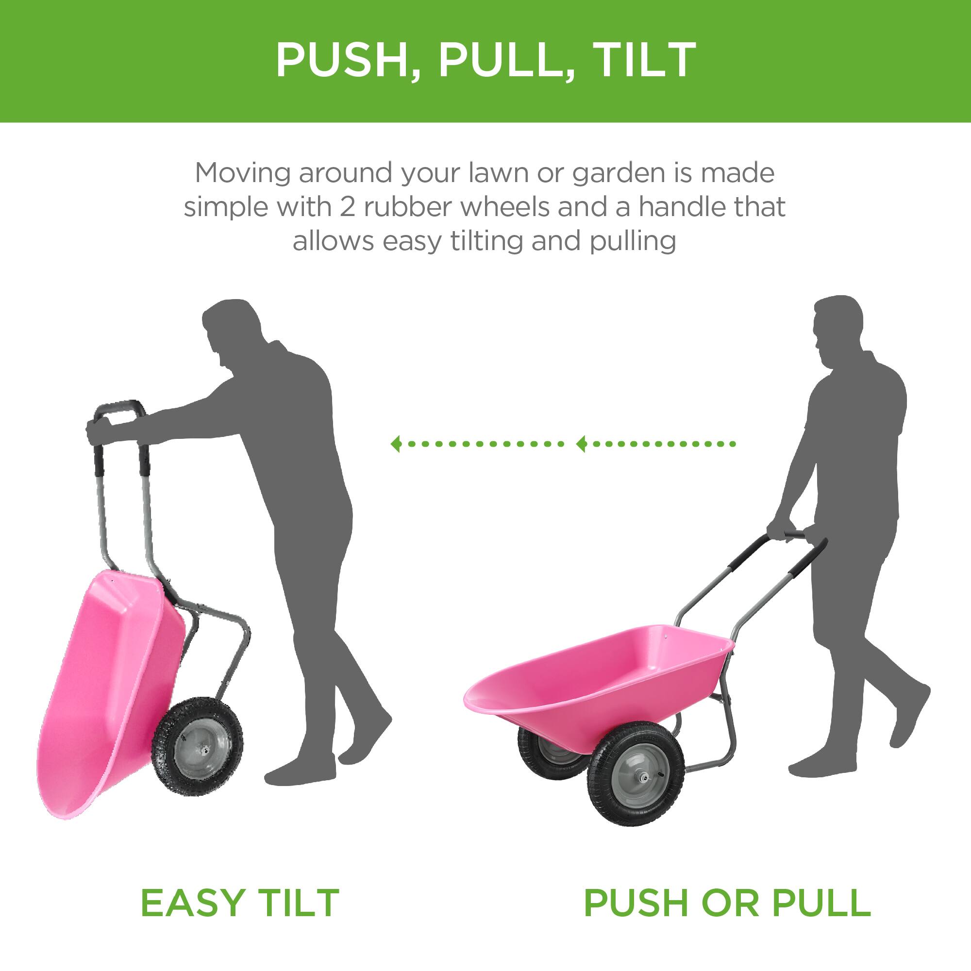 PUSH, PULL, TILT

Moving around your lawn or garden is made simple with 2 rubber wheels and a handle that allows easy tilting and pulling

EASY TILT

PUSH OR PULL