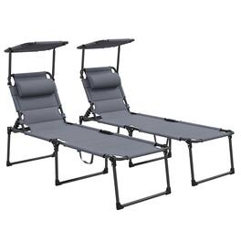 Outsunny - 2 Pieces Outdoor Lounge Chair, Adjustable Backrest Folding Chaise Lounge, Cushioned Tanning Chair - Gray