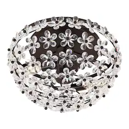 Jonathan Y - Izzy 15.5" 2-Light Modern Glam Metal Dome LED Flush Mount with Crystal Flower Accents - Oil Rubbed Bronze/Clear