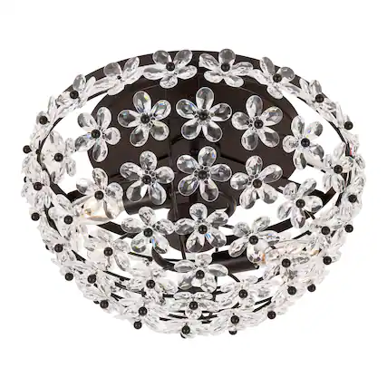 Front. Jonathan Y - Izzy 15.5" 2-Light Modern Glam Metal Dome LED Flush Mount with Crystal Flower Accents, Oil Rubbed Bronze/Clear - Oil Rubbed Bronze/Clear.