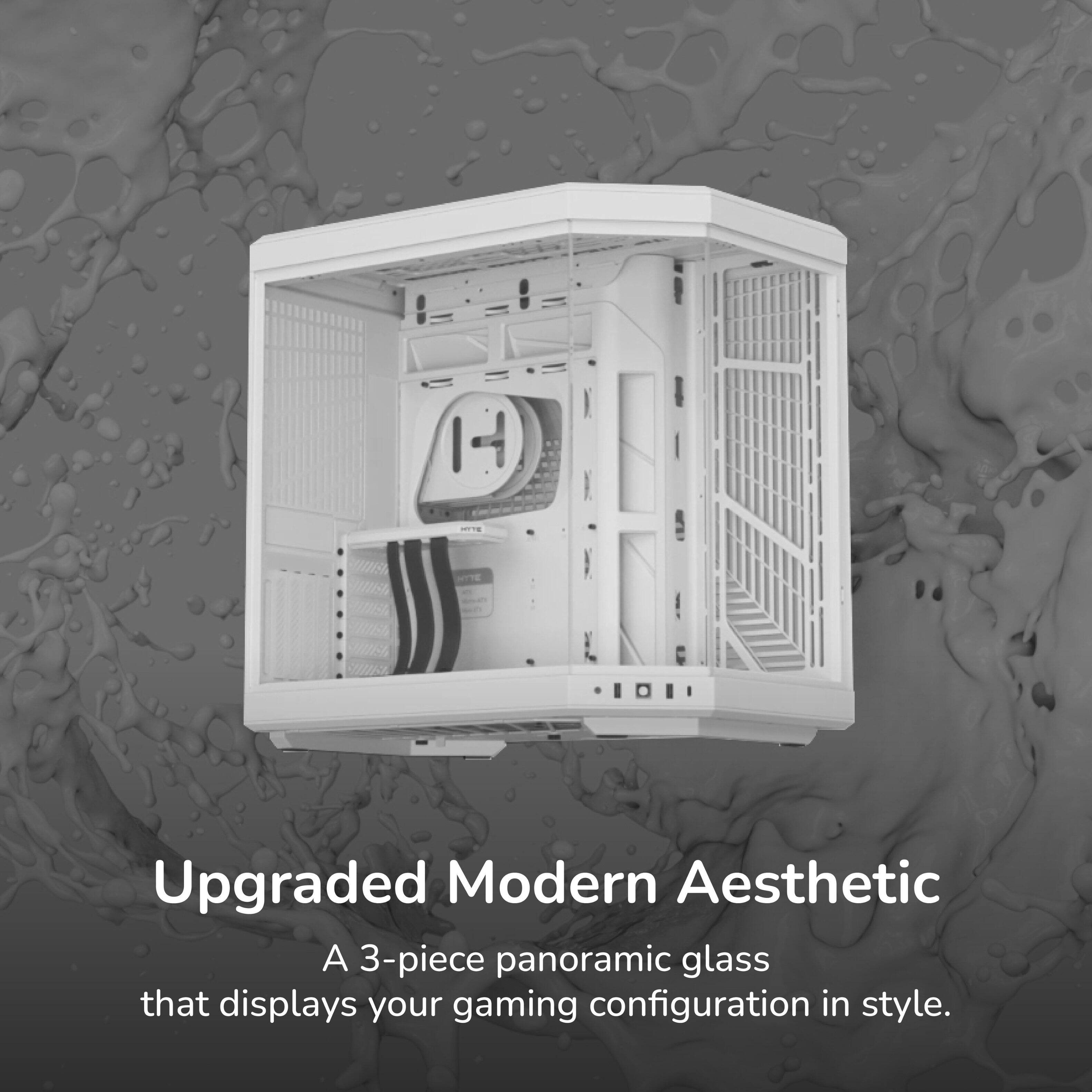 Upgraded Modern Aesthetic  
A 3-piece panoramic glass that displays your gaming configuration in style.