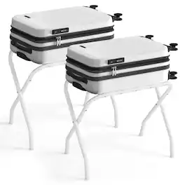 Songmics Home - Luggage Rack, Set of 2, Luggage Racks for Guest Room, Suitcase Stand, Steel Frame, Foldable, for Bedroom - Cloud White