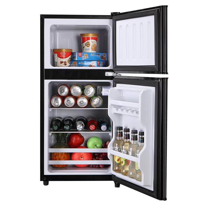 Loheer - 2.8 Cu. Ft. 2-Door Mini Fridge with True Top Freezer, Freestanding Compact Refrigerator with LED Light - Black
