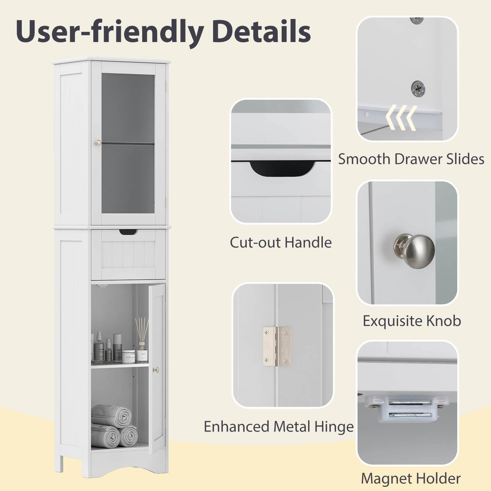 User-friendly Details

Smooth Drawer Slides
Cut-out Handle
Exquisite Knob
Enhanced Metal Hinge
Magnet Holder