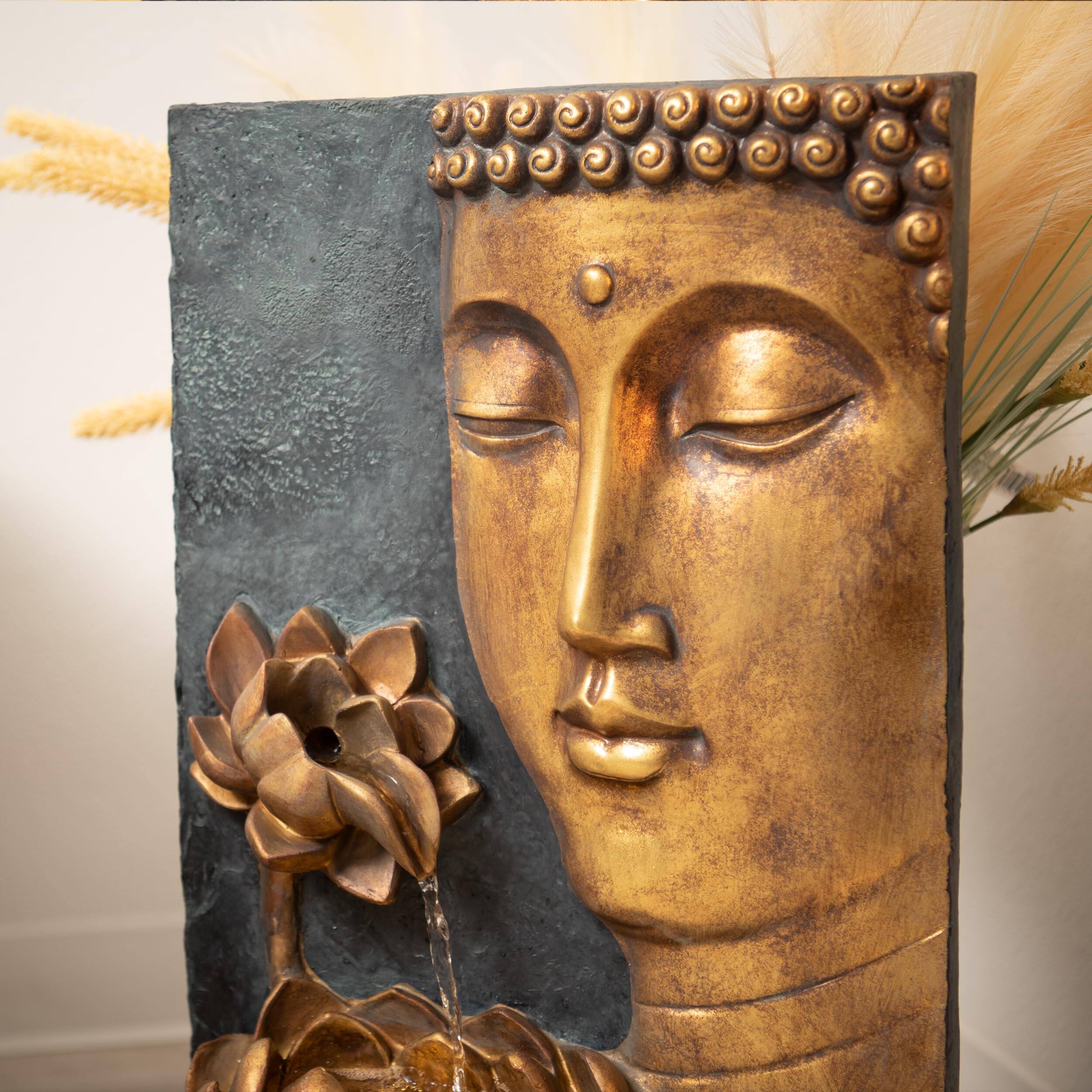 Alt View 1. Refined Abode Design - 30 H Zen Buddha Face Water Fountain W led Light & Pump Indoor outdoor Freestanding Relaxing Decor Bronze And.