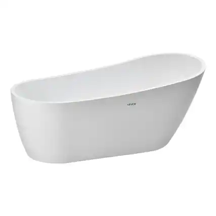 Front. VEVOR - Acrylic Freestanding Bathtub, 67 Inch Contemporary Soaking White Tub with Brushed Nickel Overflow and Drain - White.