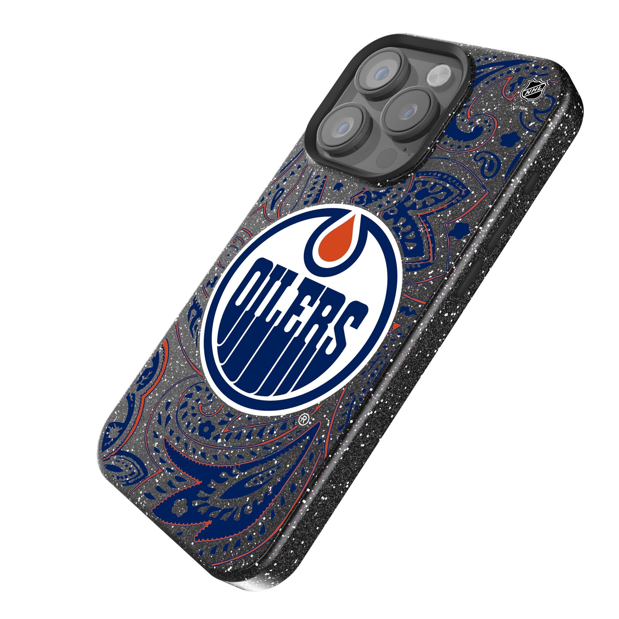 Alt View 1. Keyscaper - Black Edmonton Oilers Paisley Bling iPhone Case - 14 - Black.