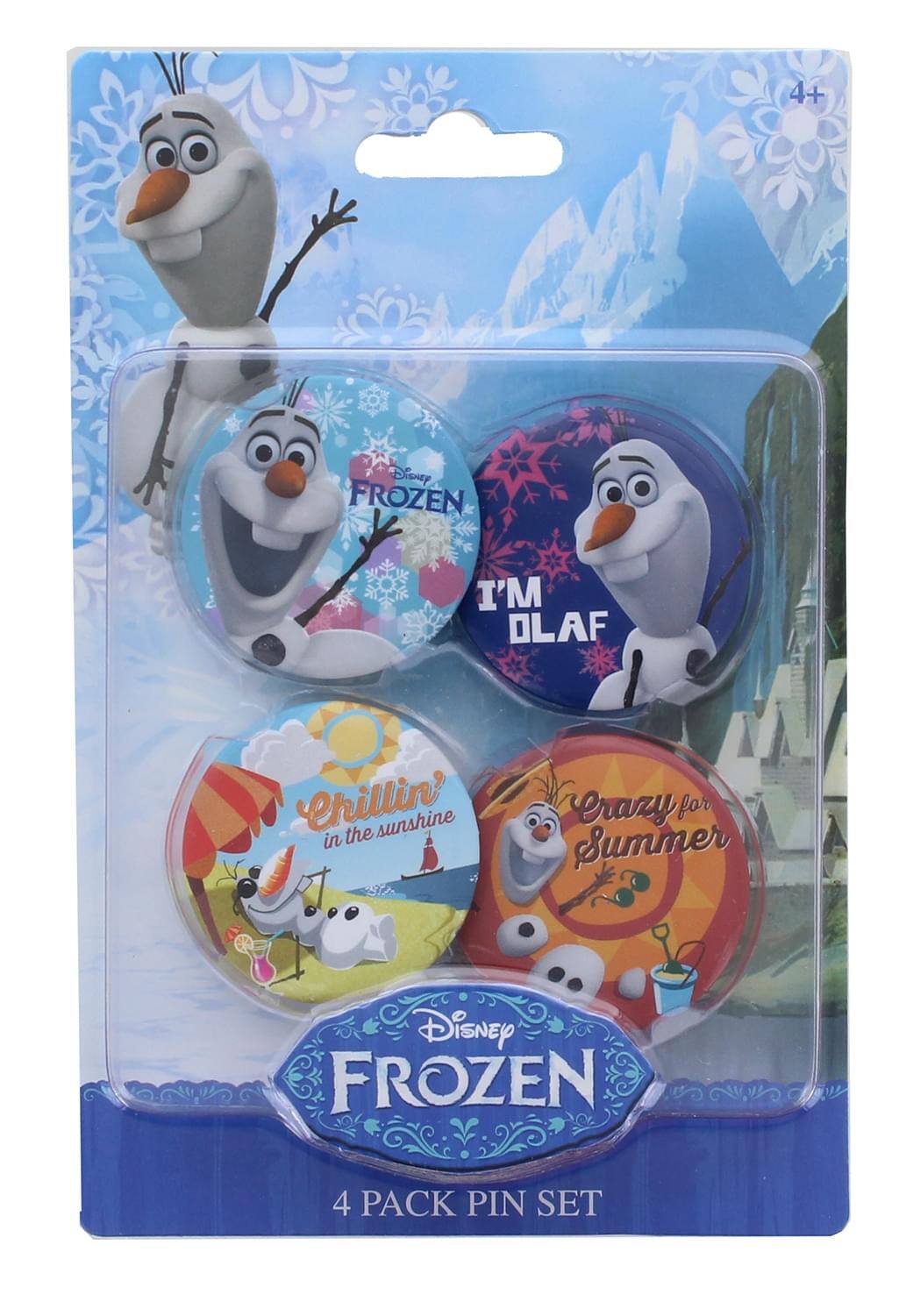 4+ Disney FROZEN 4 PACK PIN SET  
I'M OLAF  
Chillin' in the sunshine  
Crazy for Summer