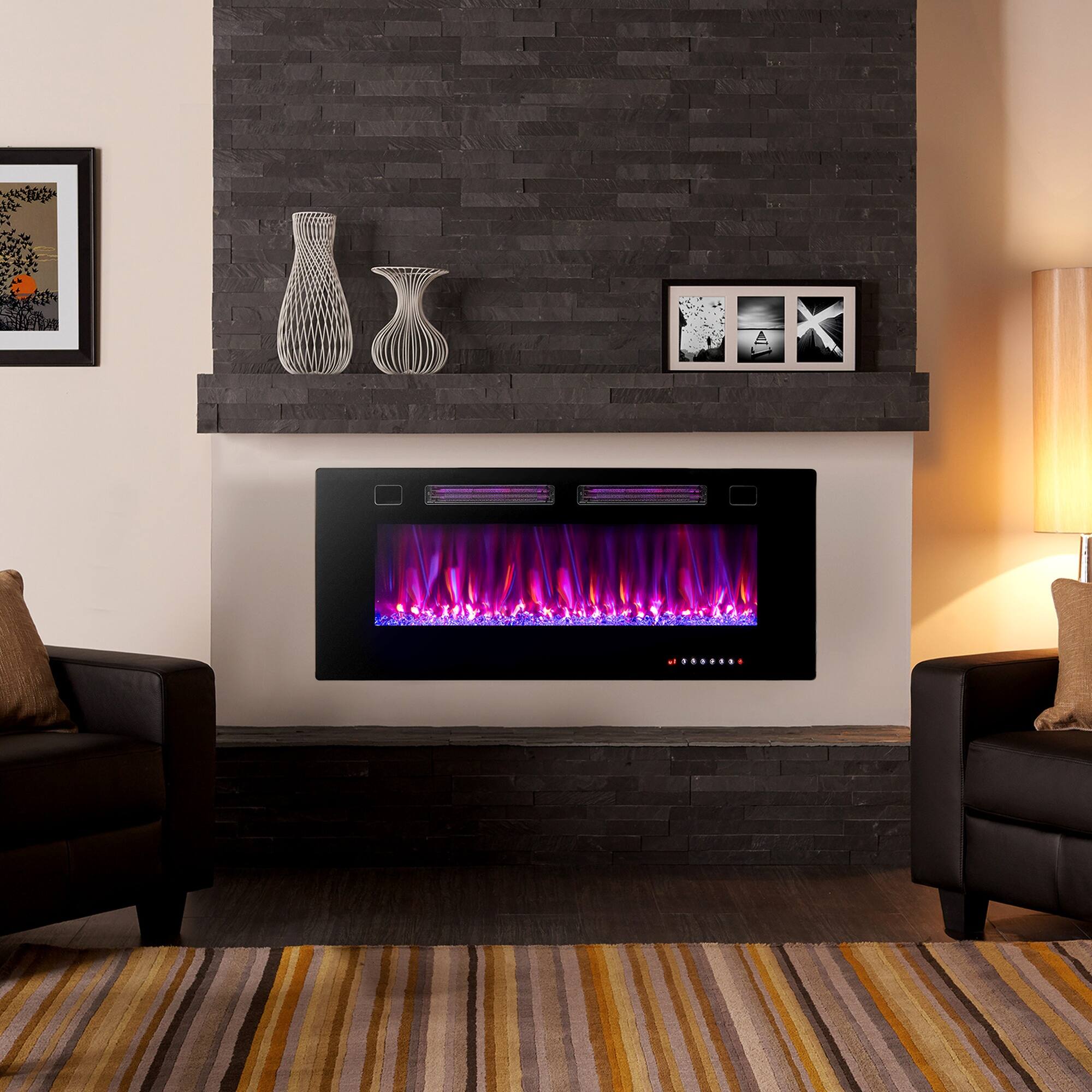 Alt View 4. Boyel Living - 42 Inch Ultra-Thin Electric Fireplace with Decorative Crystals.