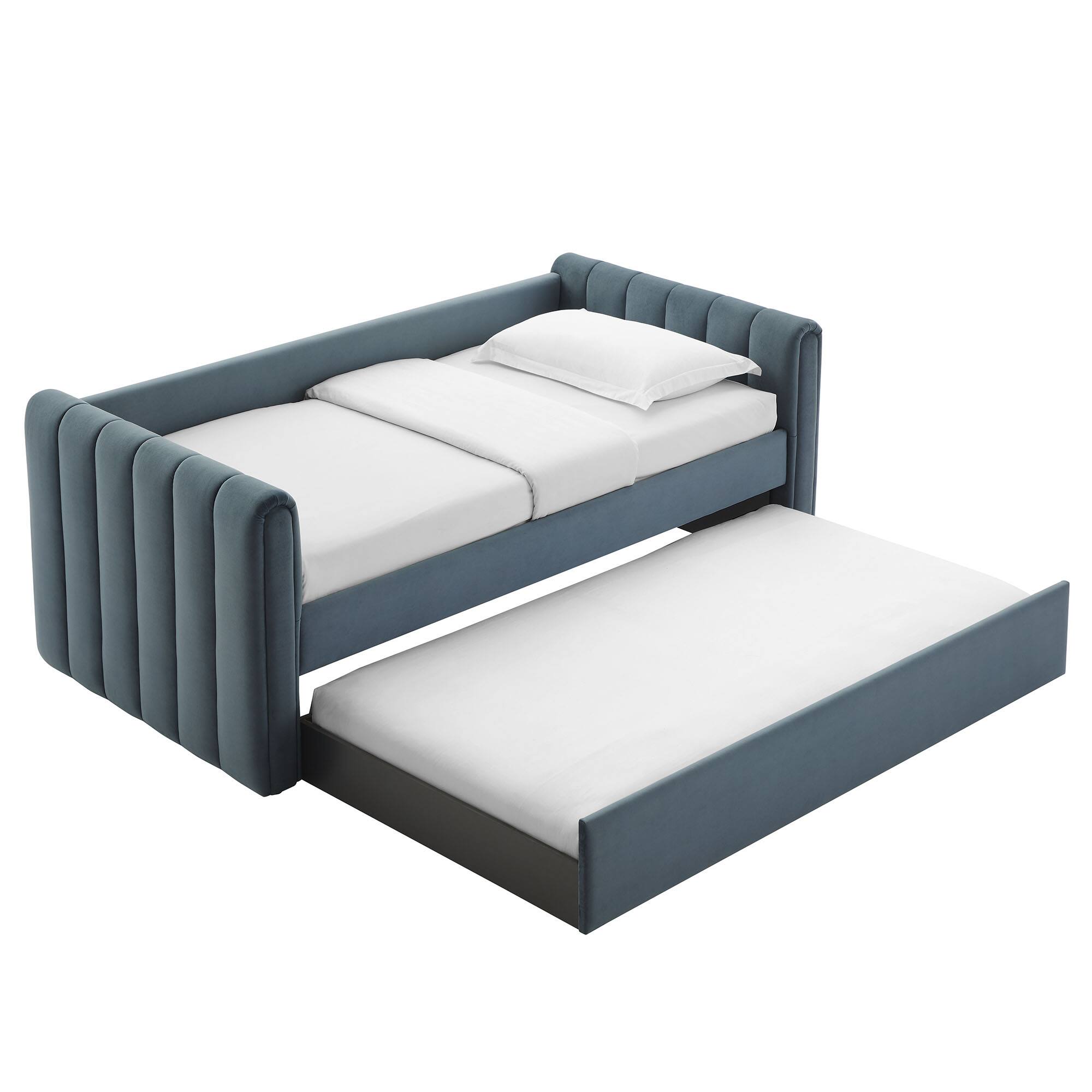 Alt View 4. Modway - Veyla Channel Tufted Performance Velvet Twin Daybed With Trundle by Modway - Cadet Blue.