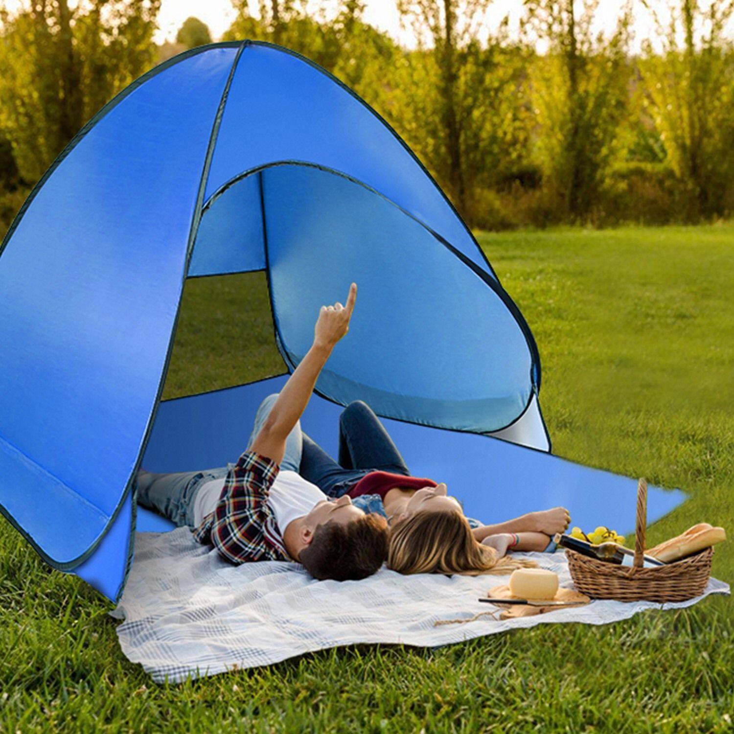 Alt View 7. Loheer - Loheer Pop Up Beach Tent Anti UV Sun Shade Shelter Automatic Waterproof Canopy for Two to Three People with Net Window - Blue.