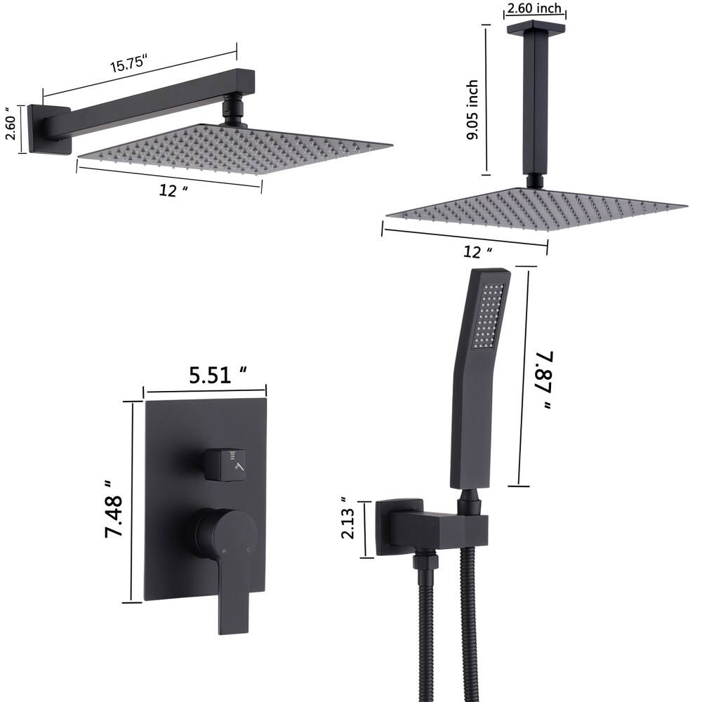 2.60 inch  
15.75" inch  
9.05 inch  
12 "  
5.51 "  
7.48"  
2.13"