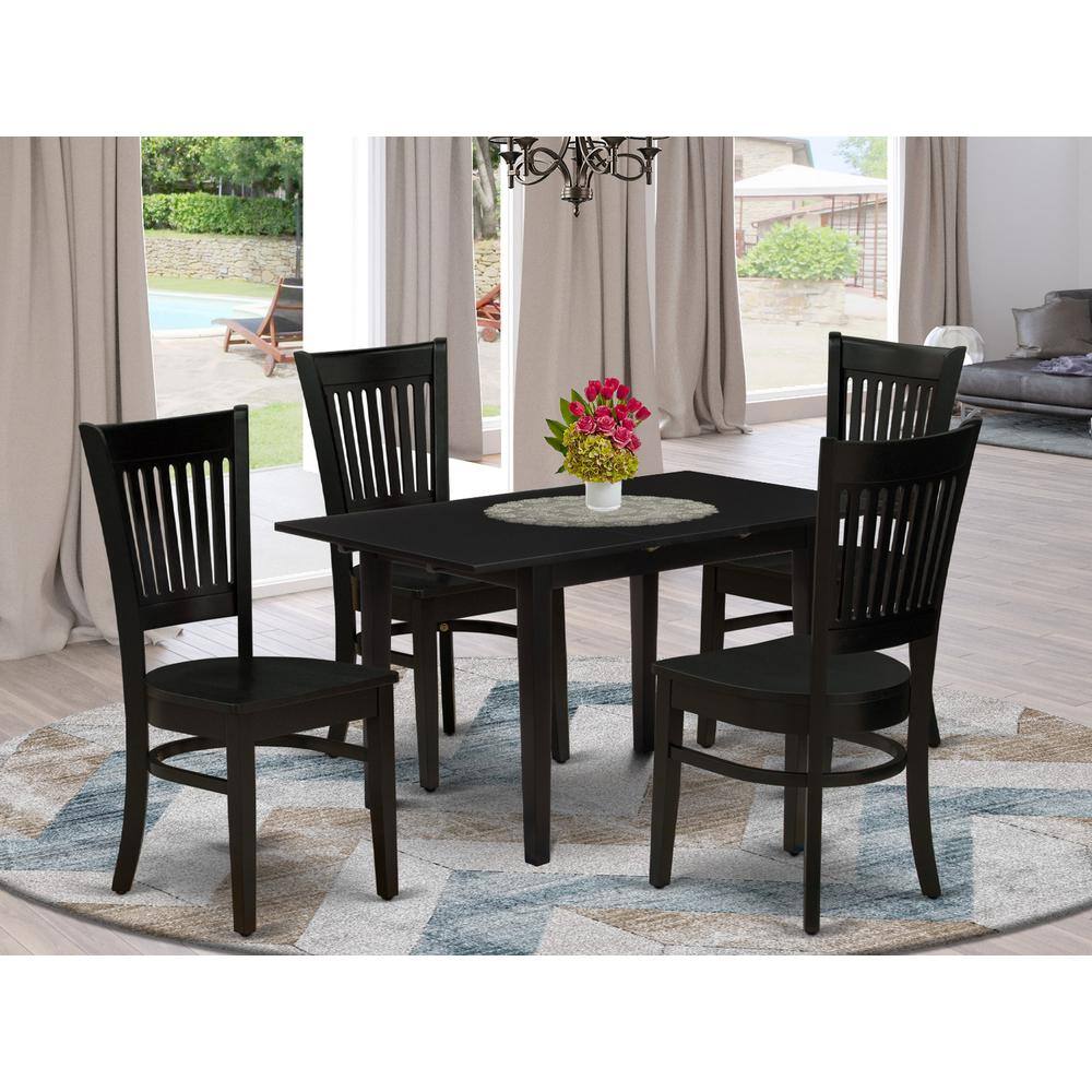Back. East West Furniture - Dining Table- Dining Chairs - Brown.