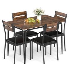 Front. Costway - Costway 5 PCS Dining Table Set, Kitchen Table & 4 Armless Chairs with Upholstered Seat - Rustic Brown,Black.